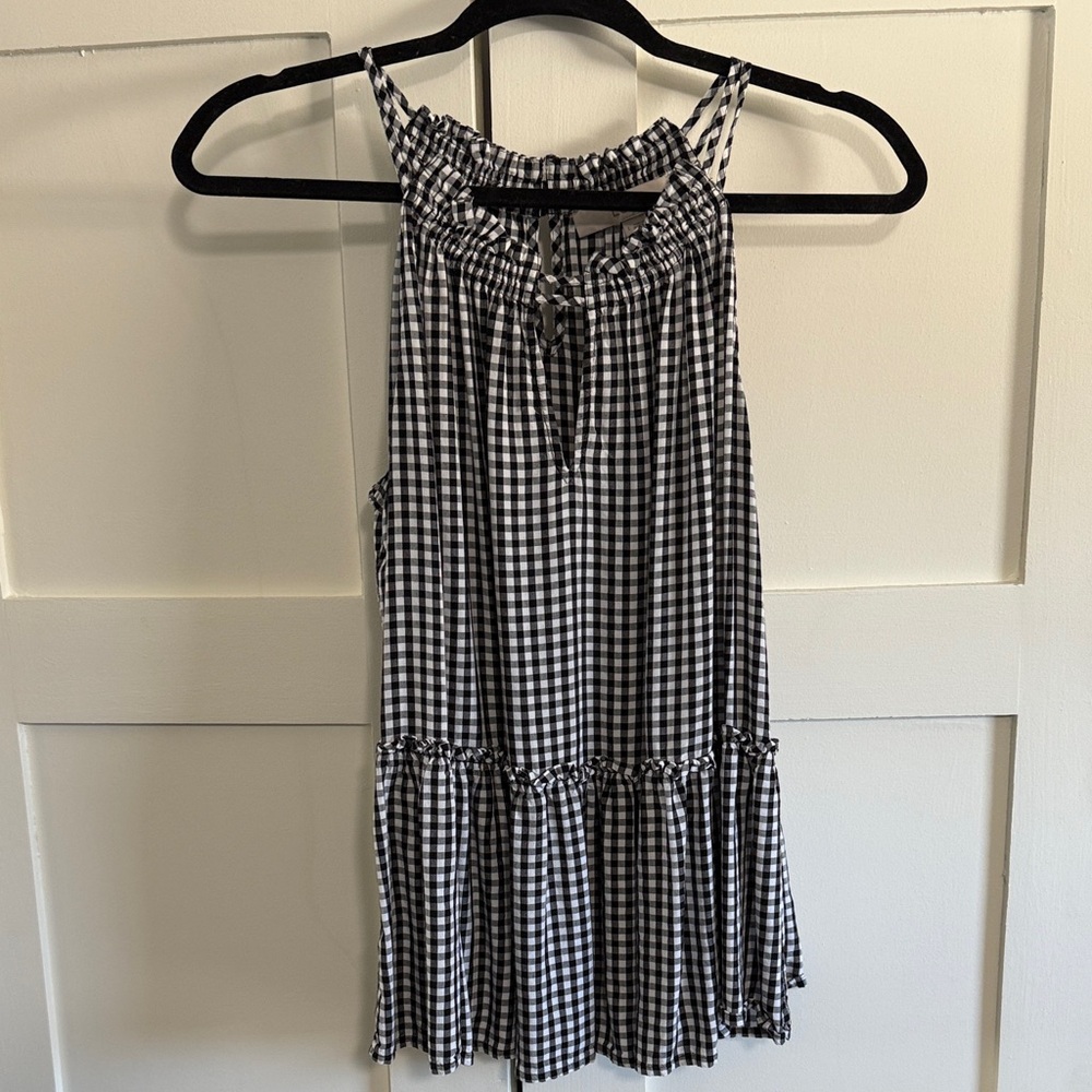 LOFT Monochrome Gingham Sleeveless Blouse